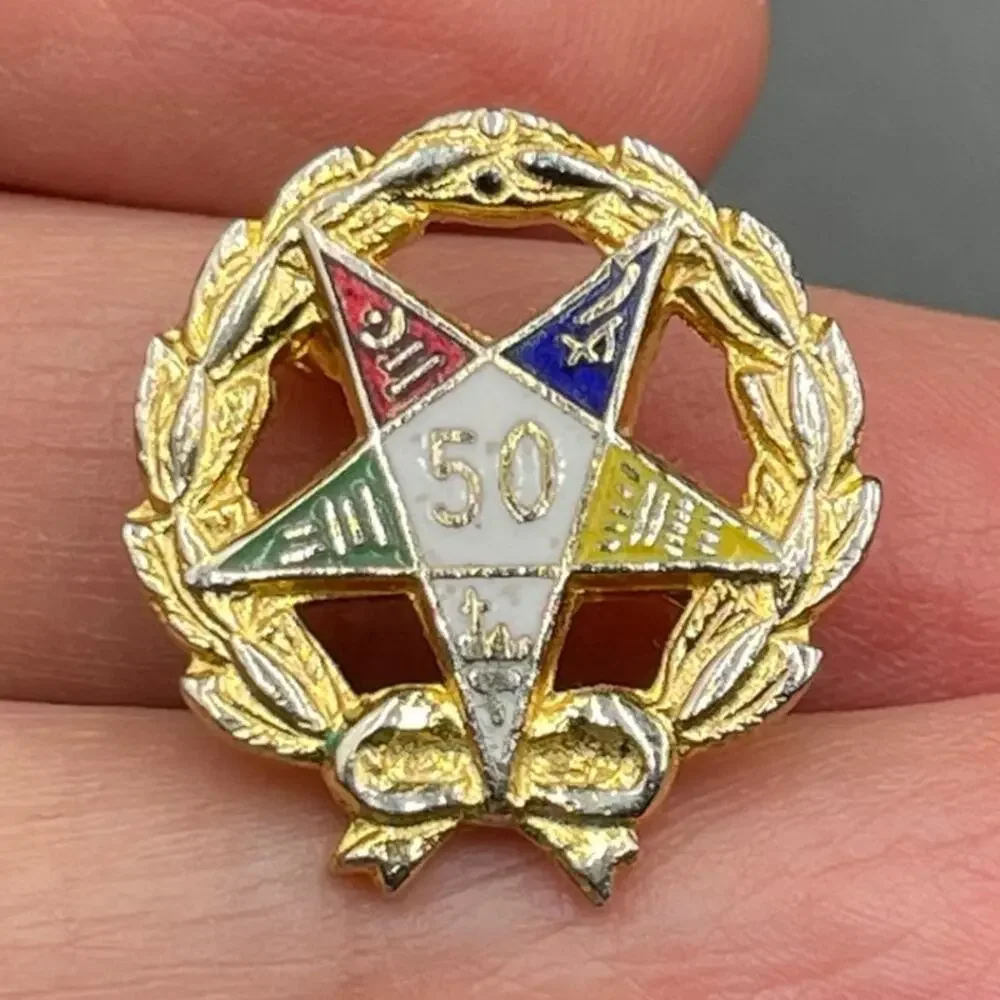 Order of the Eastern Star Lapel Pin 50 Year Member Vtg Gold Tone 1